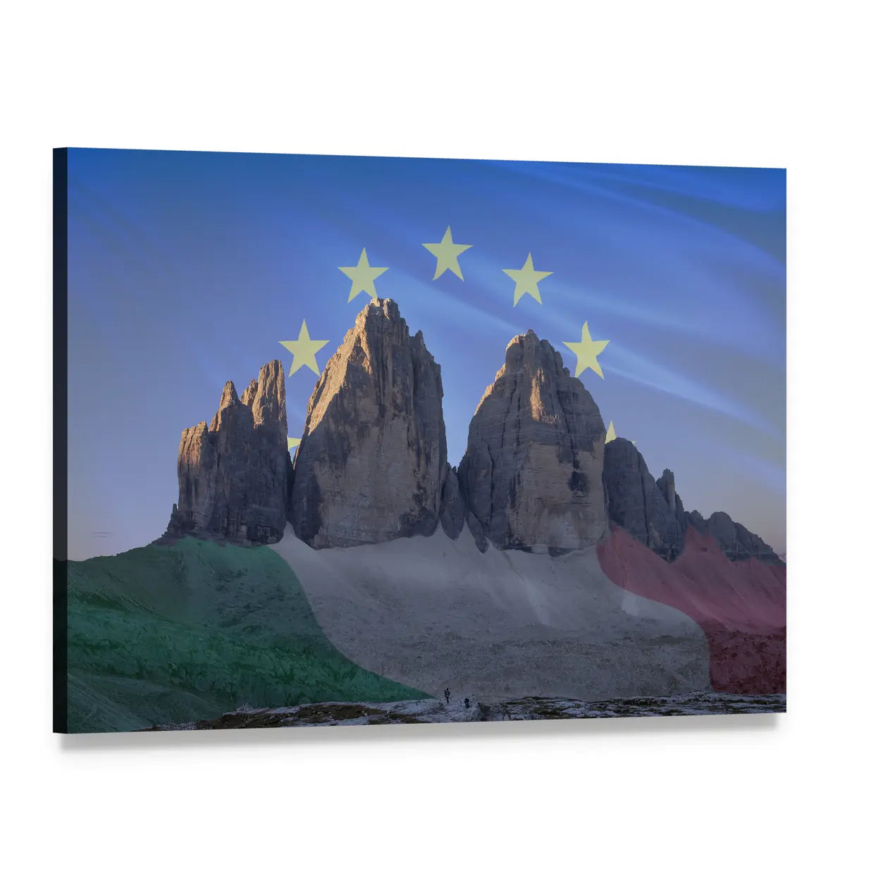 Dolomiti Flags Mountain Landscape Canvas Wall Art, single panel gallery wrapped canvas, angled product view