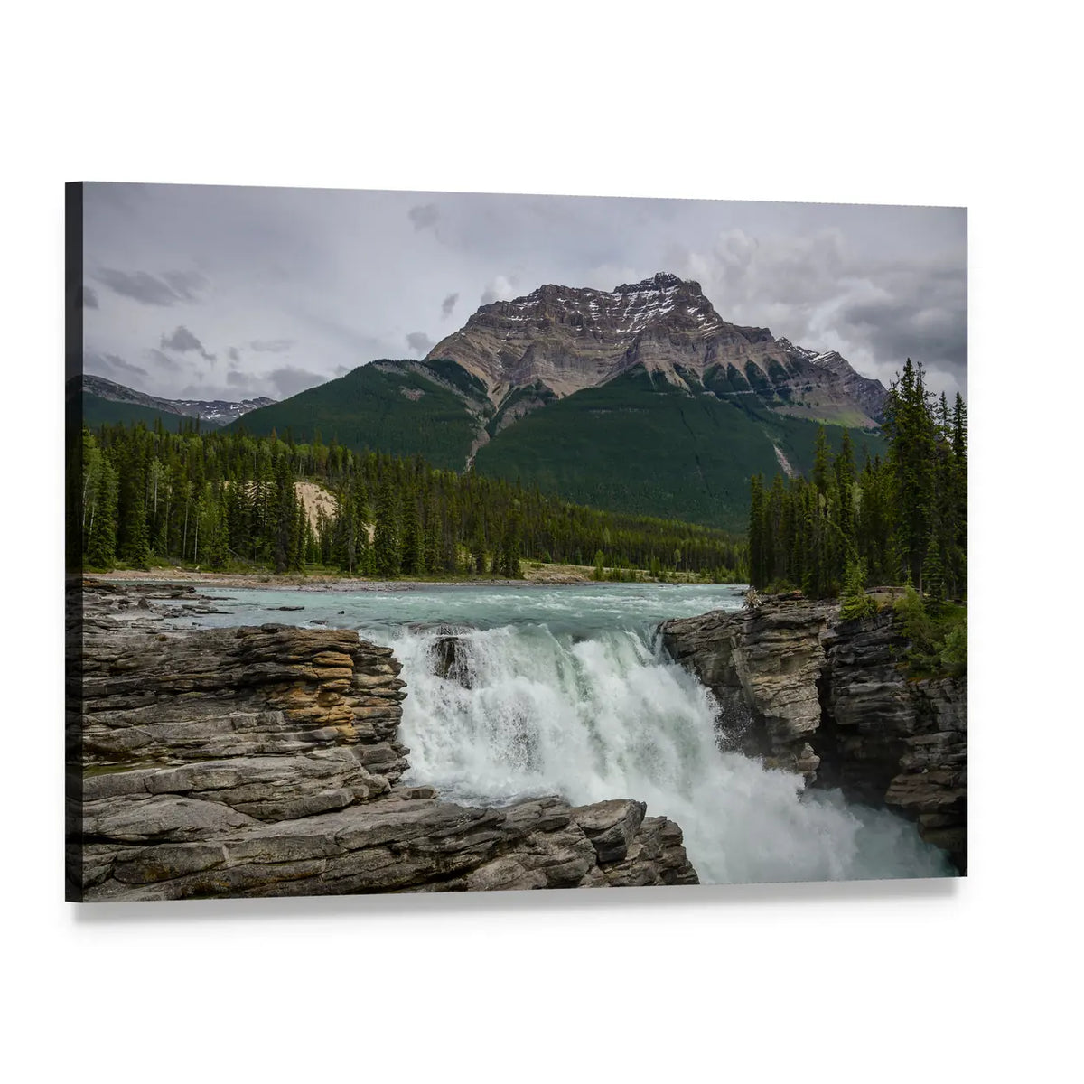 Athabasca Falls in Jasper National Park Canvas Wall Art, single panel gallery wrapped canvas, angled product view