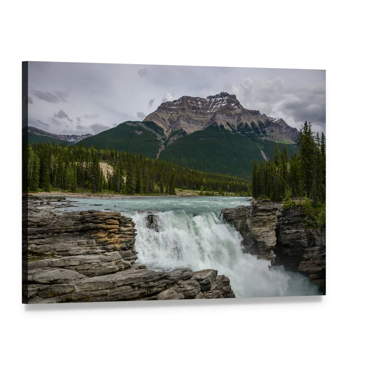 Athabasca Falls in Jasper National Park Canvas Wall Art, single panel gallery wrapped canvas, angled product view