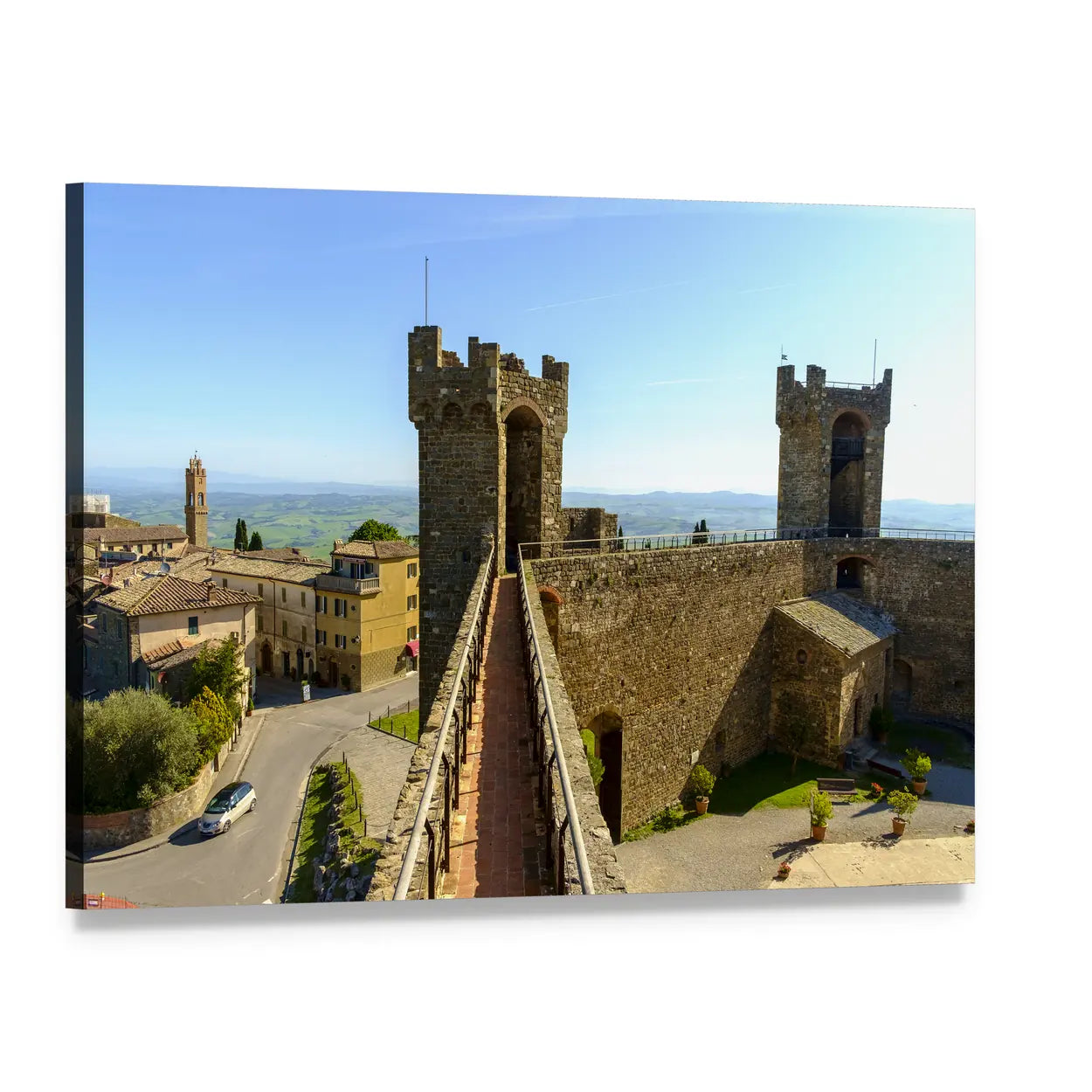 Montalcino Castle Canvas Wall Art, single panel gallery wrapped canvas, angled product view