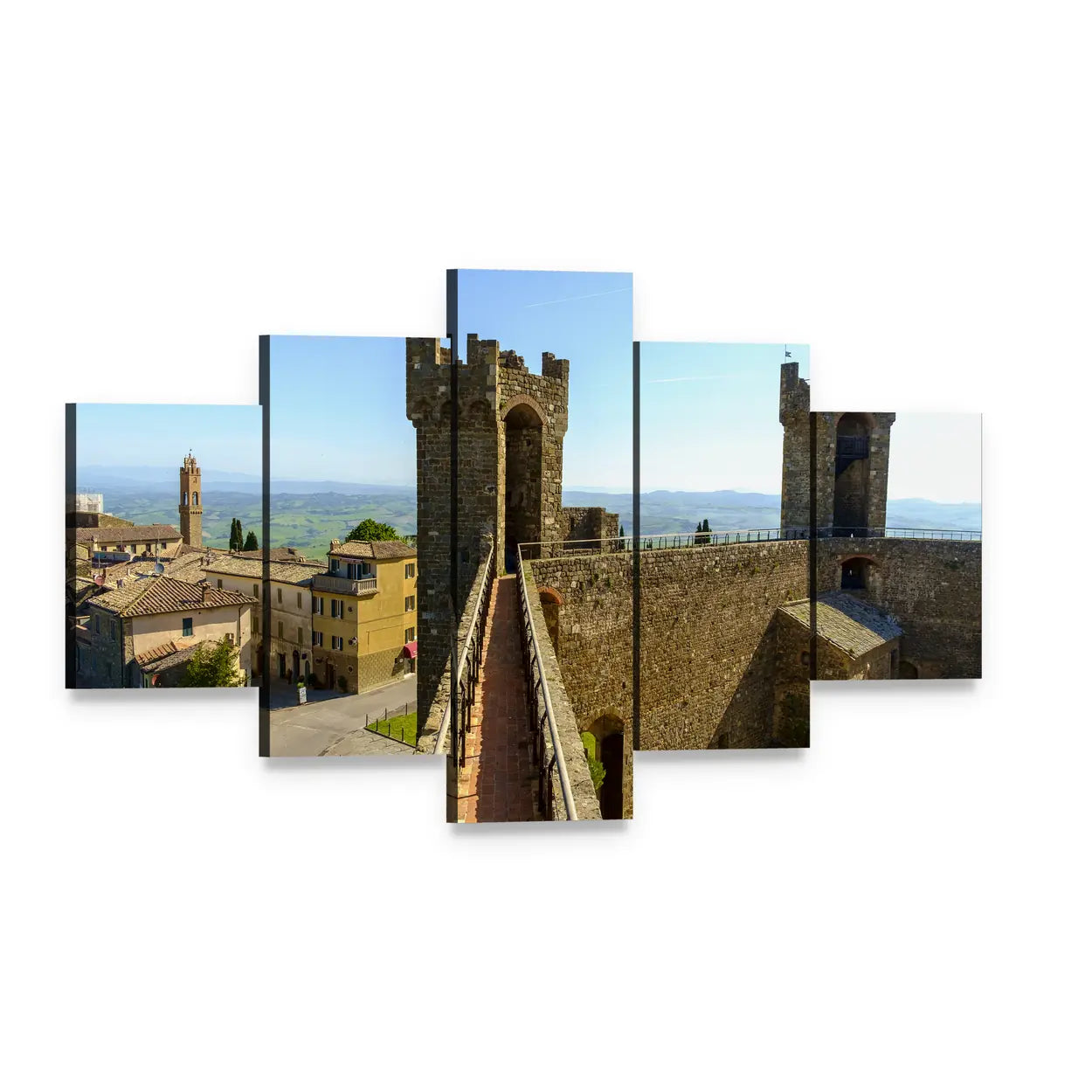 Montalcino Castle Canvas Wall Art, 5 panel 5 Star layout gallery wrapped canvas set, angled product view