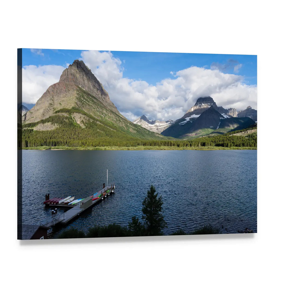 Sunrise Over Lake Swiftcurrent, Montana Canvas Wall Art, single panel gallery wrapped canvas, angled product view