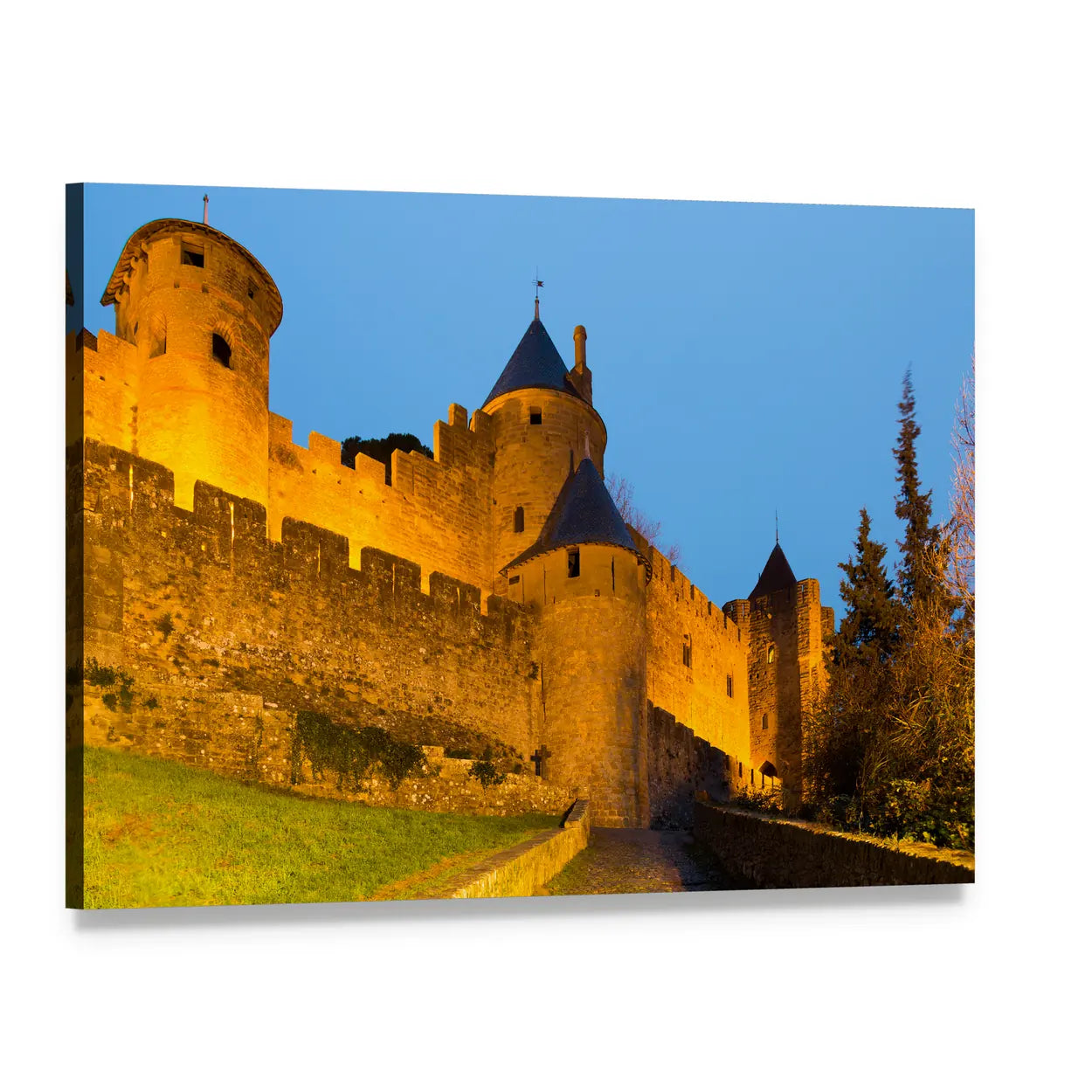 Medieval Castle at Twilight Canvas Wall Art, single panel gallery wrapped canvas, angled product view
