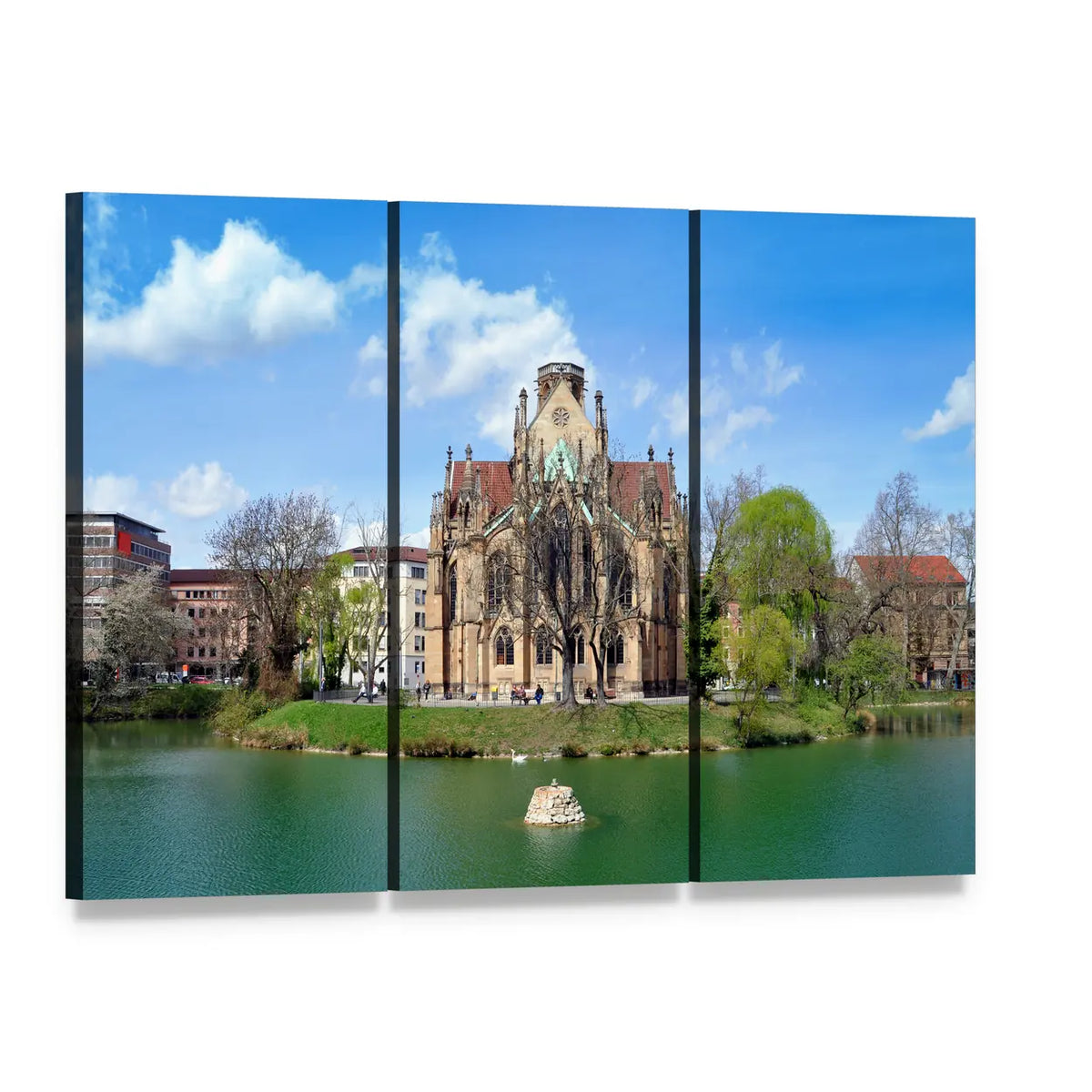 Gothic Johannes Church Canvas Wall Art, 3 panel 3 Horizontal layout gallery wrapped canvas set, angled product view