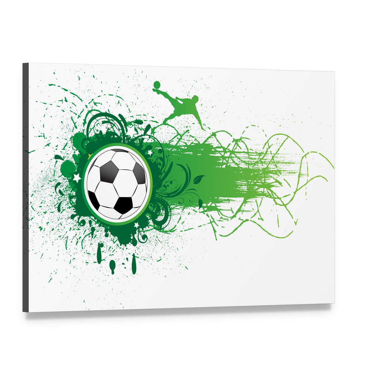 Green Soccer Player Silhouette Graphic Canvas Wall Art, single panel gallery wrapped canvas, angled product view