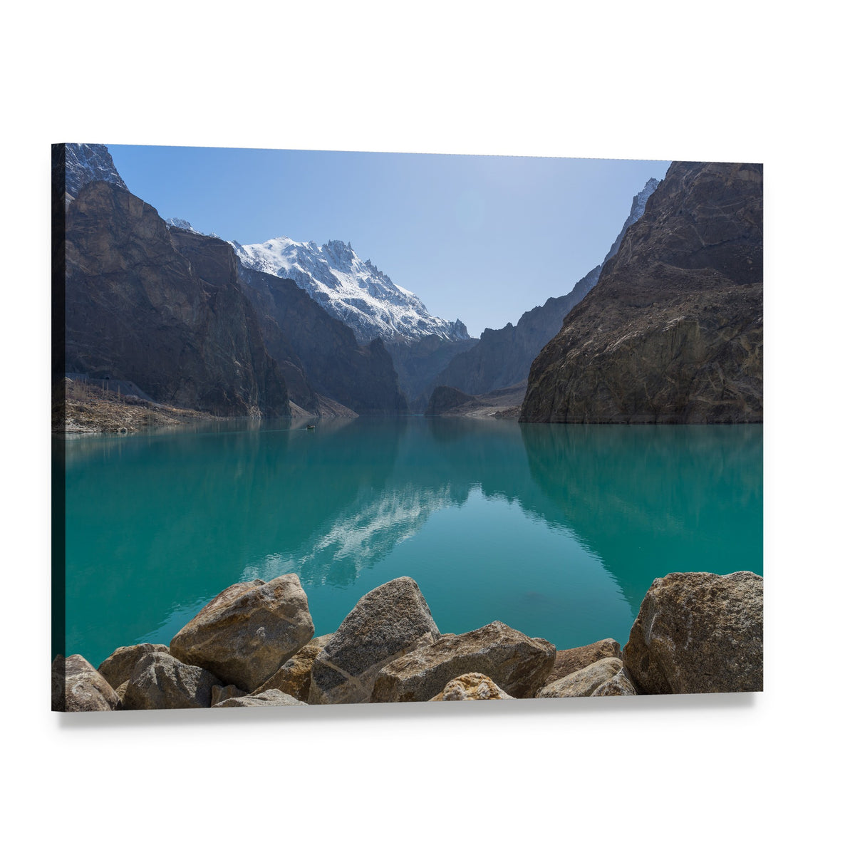 Attabad Lake and Snow-capped Mountains Canvas Wall Art, single panel gallery wrapped canvas, angled product view