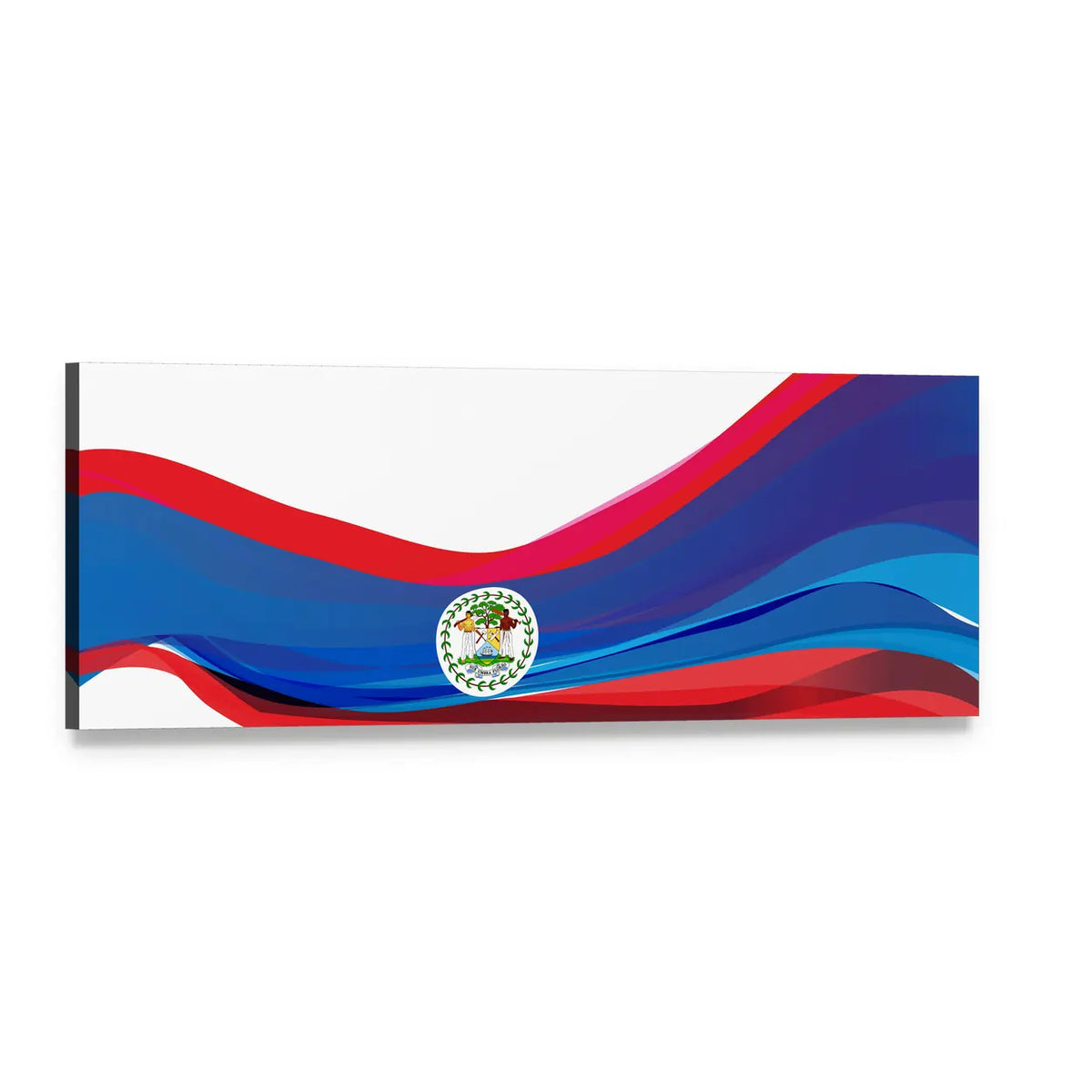 Belize Flag with Flowing Ribbons Panoramic Canvas Wall Art, single panel gallery wrapped canvas, angled product view