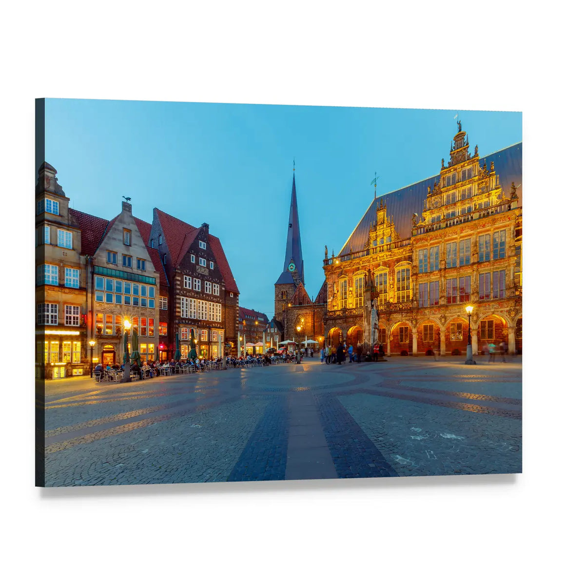 Bremen Central Market Square at Twilight Canvas Wall Art, single panel gallery wrapped canvas, angled product view