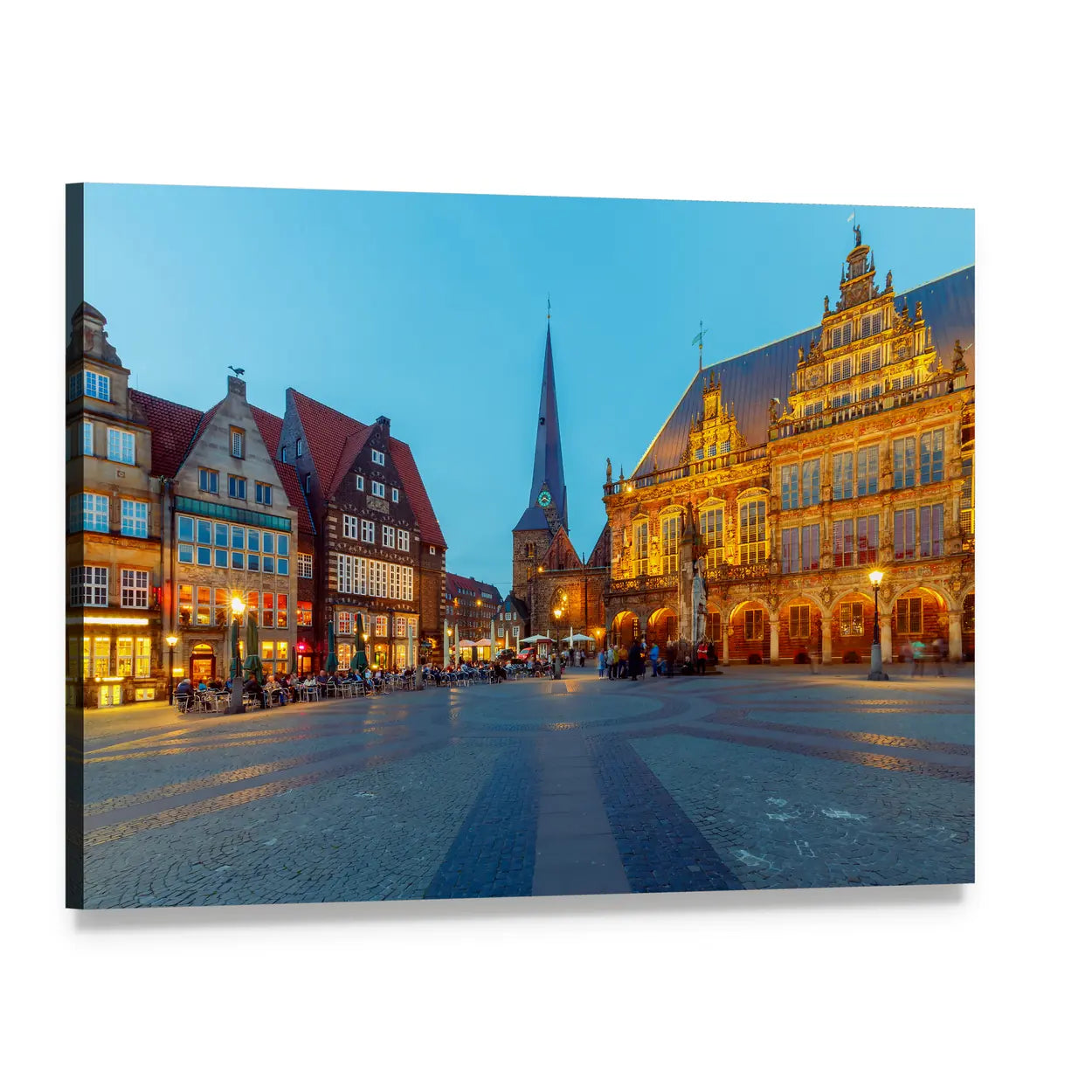 Bremen Central Market Square at Twilight Canvas Wall Art, single panel gallery wrapped canvas, angled product view