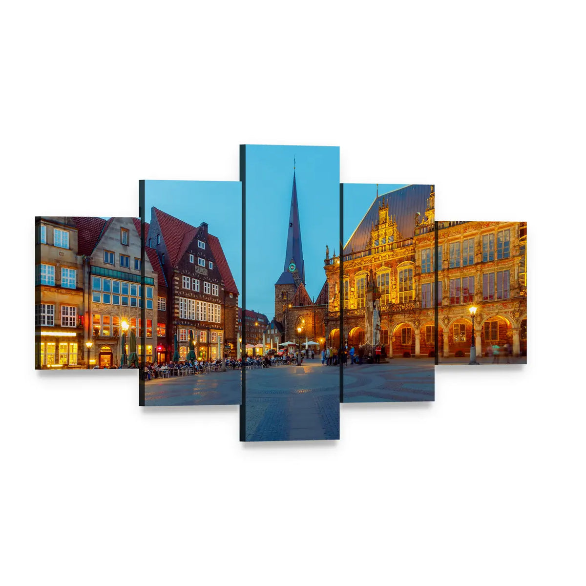 Bremen Central Market Square at Twilight Canvas Wall Art, 5 panel 5 Star layout gallery wrapped canvas set, angled product view