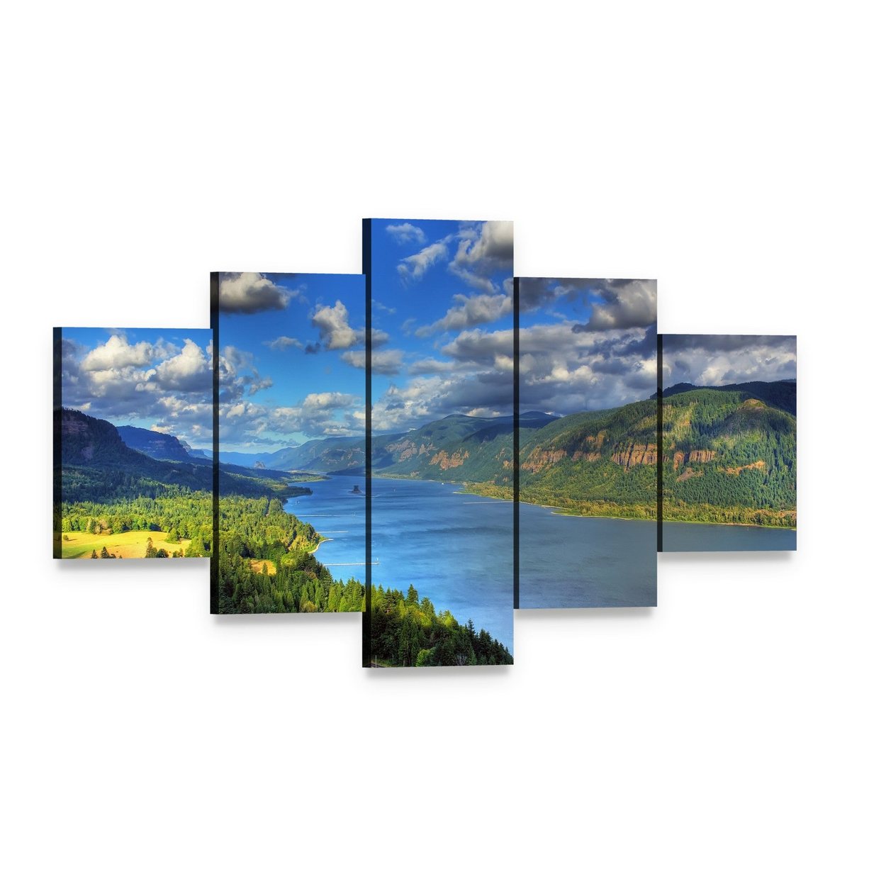 River Gorge Overlook Canvas Wall Art, 5 panel 5 Star layout gallery wrapped canvas set, angled product view