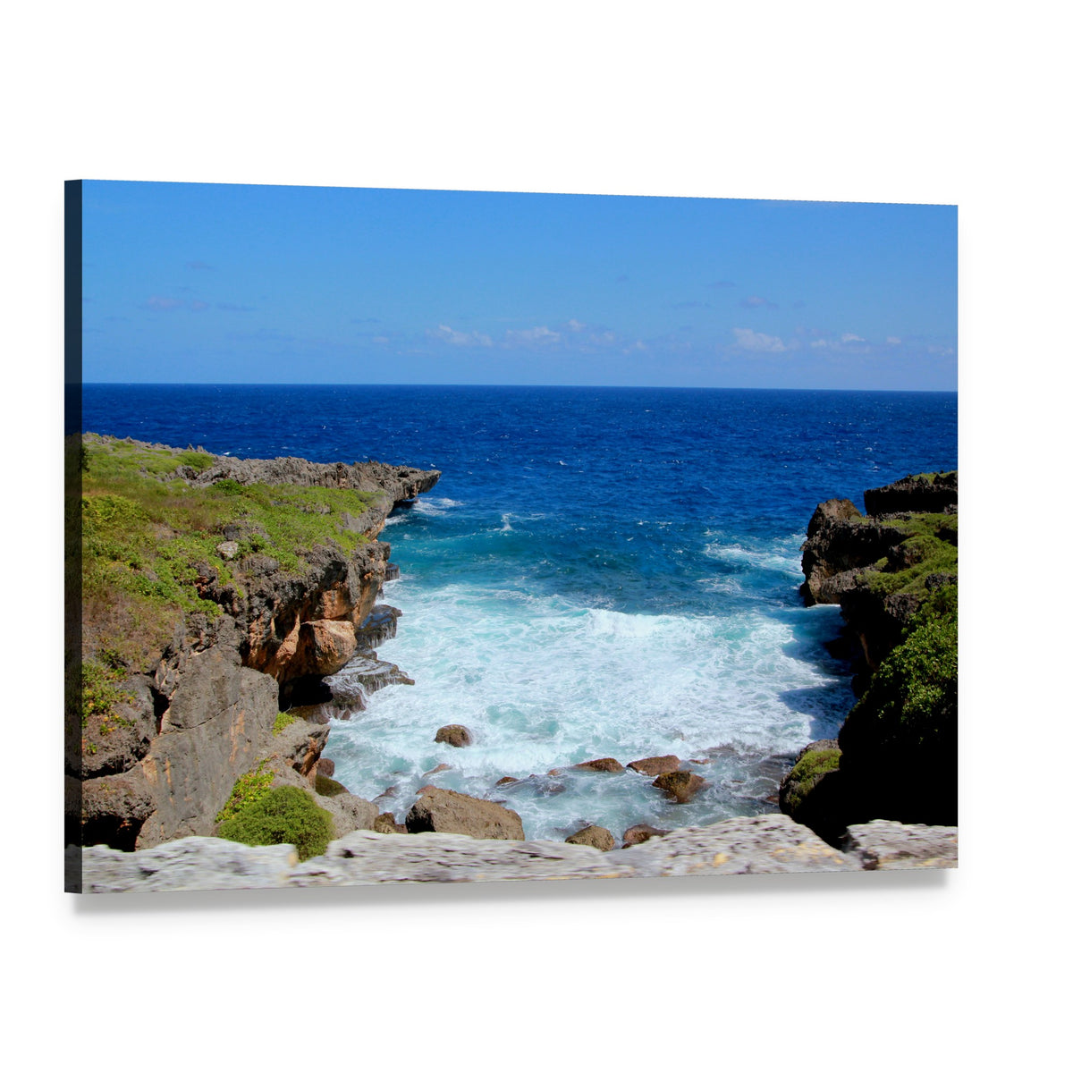 Saipan Cliffs with Crashing Waves Canvas Wall Art, single panel gallery wrapped canvas, angled product view