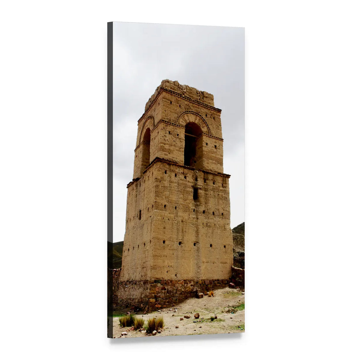 Weathered Stone Tower Ruin Vertical Canvas Wall Art, 1 panel 1 Vertical layout gallery wrapped canvas set, angled product view