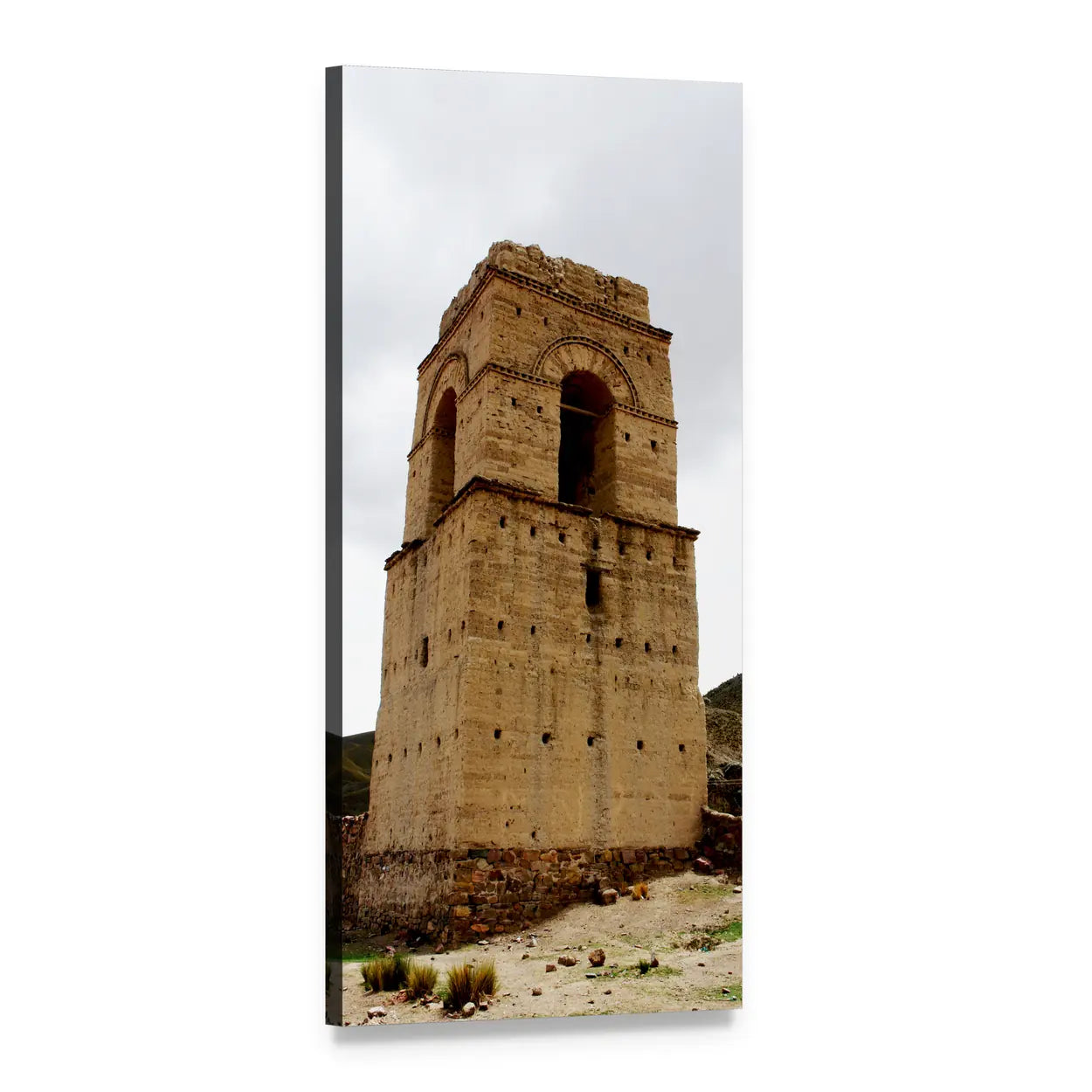 Weathered Stone Tower Ruin Vertical Canvas Wall Art, 1 panel 1 Vertical layout gallery wrapped canvas set, angled product view