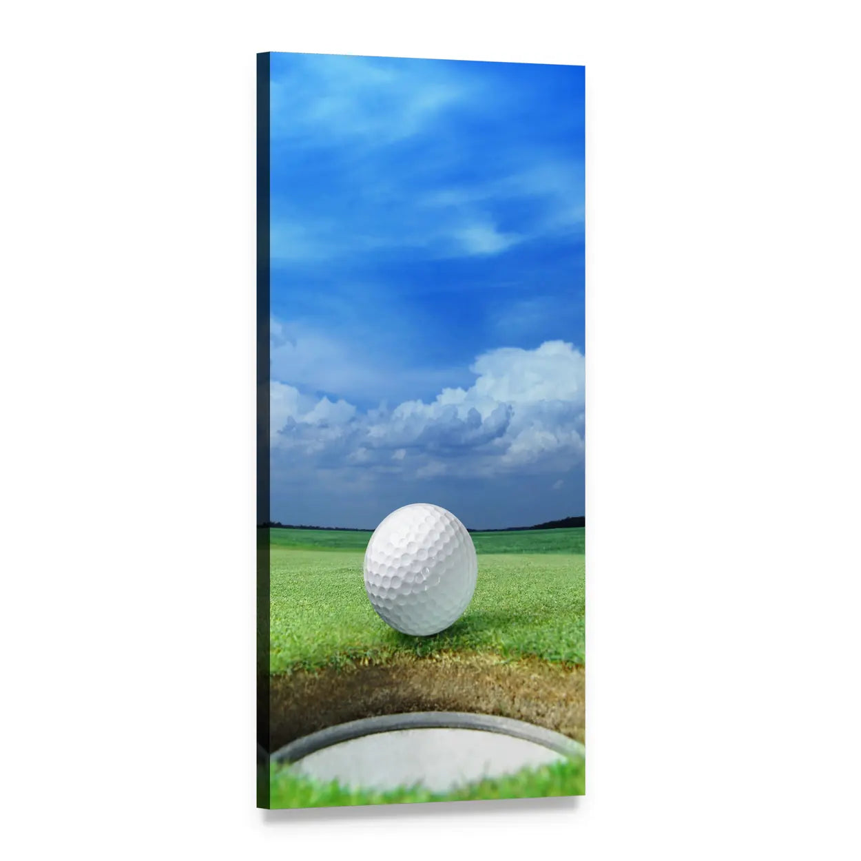 Close-up Golf Ball on Putting Green Vertical Canvas Wall Art, 1 panel 1 Vertical layout gallery wrapped canvas set, angled product view