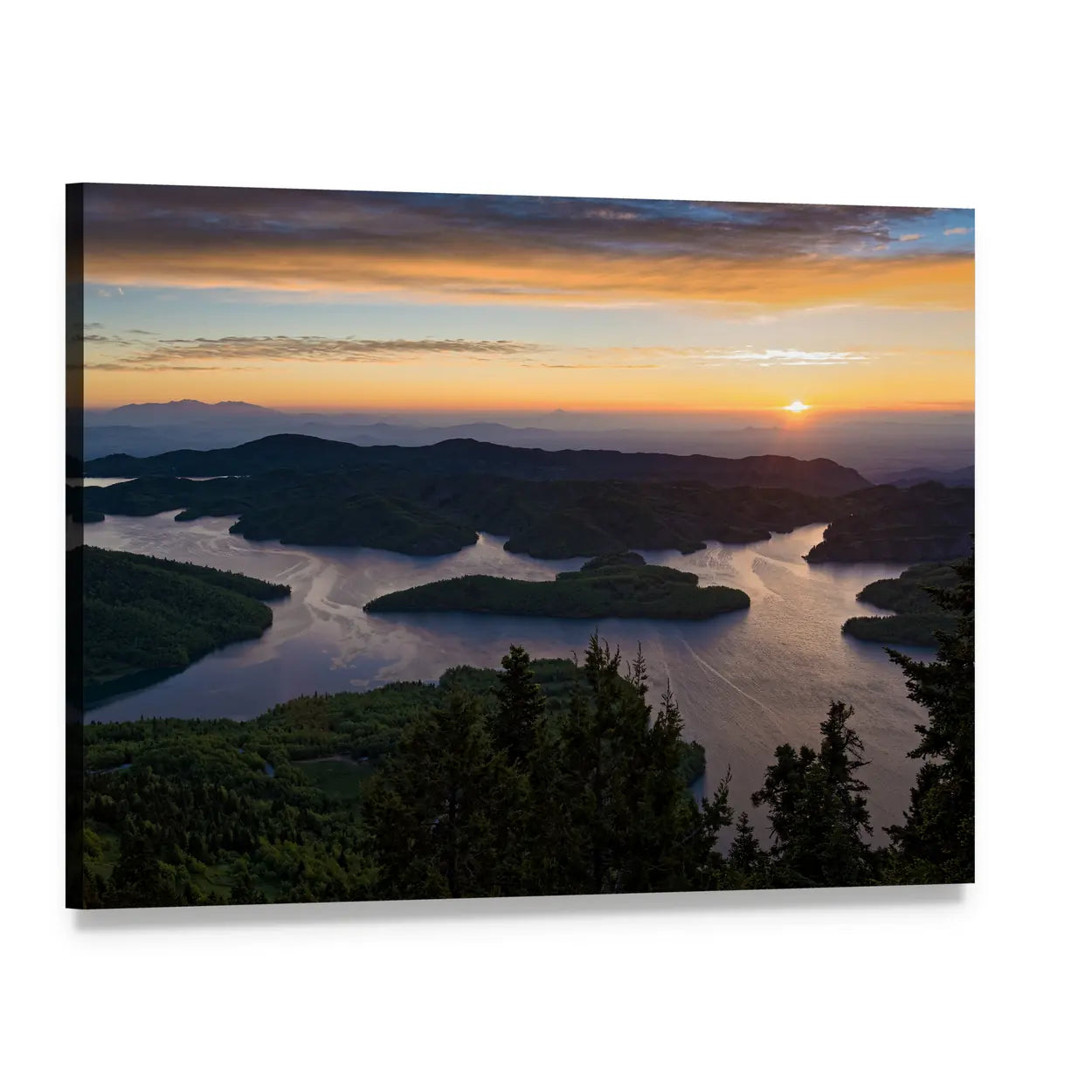 Sunset Over Lake with Scattered Islands Canvas Wall Art, single panel gallery wrapped canvas, angled product view