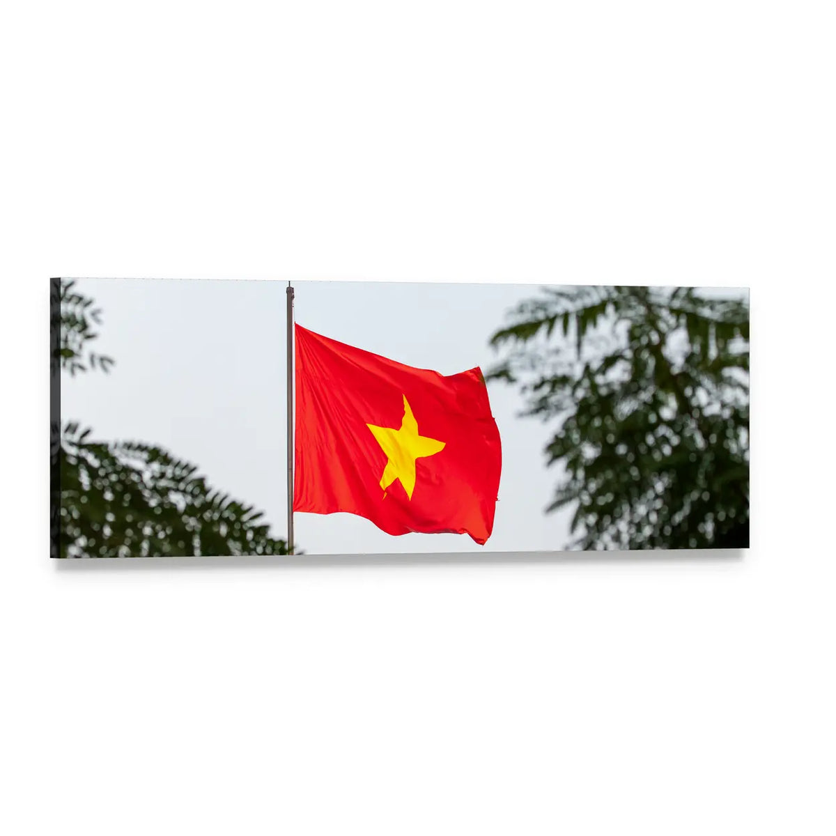 Waving Vietnam Flag with Gold Star Panoramic Canvas Wall Art, single panel gallery wrapped canvas, angled product view