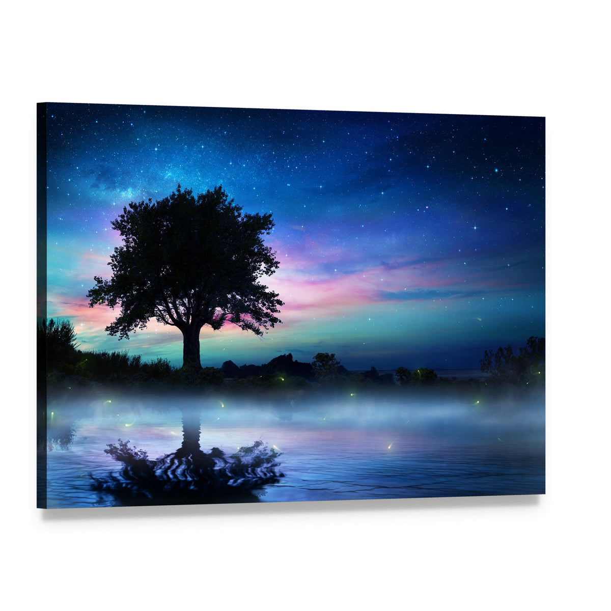 Tree at Starry Night Canvas Wall Art, single panel gallery wrapped canvas, angled product view