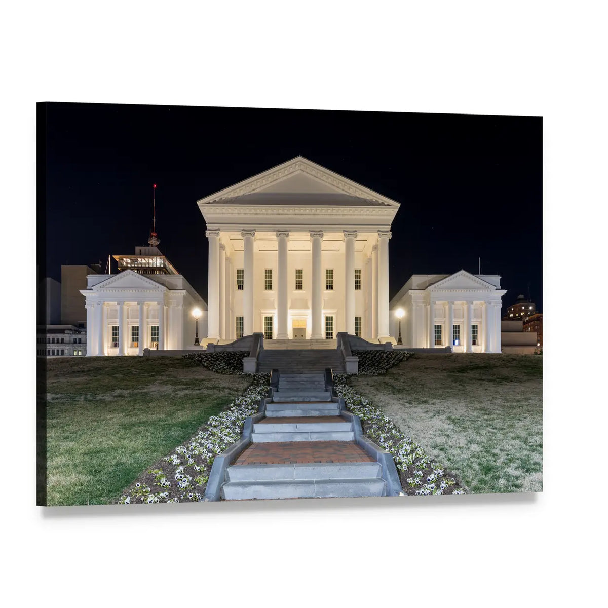 Virginia State Capitol at Night Canvas Wall Art, single panel gallery wrapped canvas, angled product view