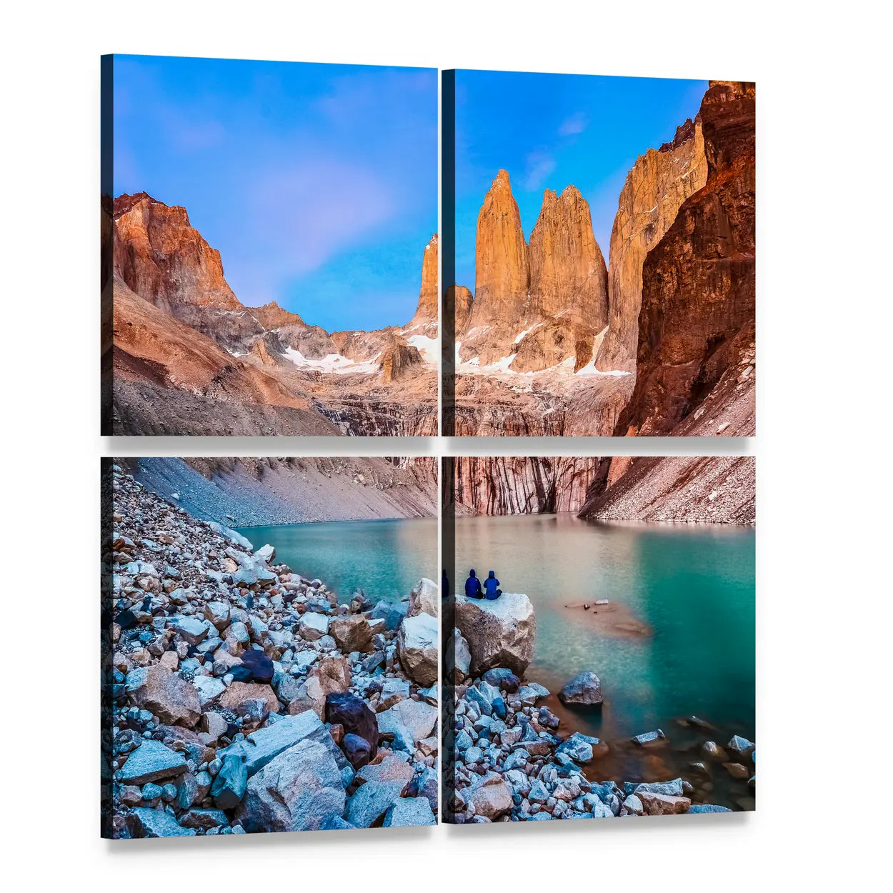 Torres Del Paine Turquoise Lake Canvas Wall Art, 4 panel 4 Square layout gallery wrapped canvas set, angled product view