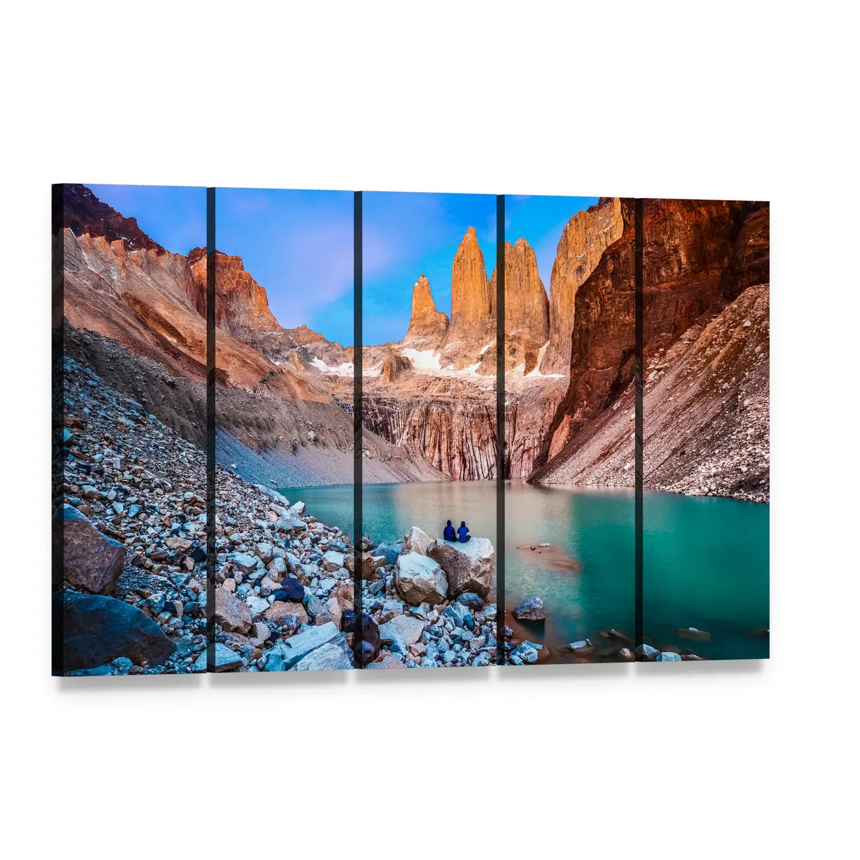 Torres Del Paine Turquoise Lake Canvas Wall Art, 5 panel 5 Horizontal layout gallery wrapped canvas set, angled product view