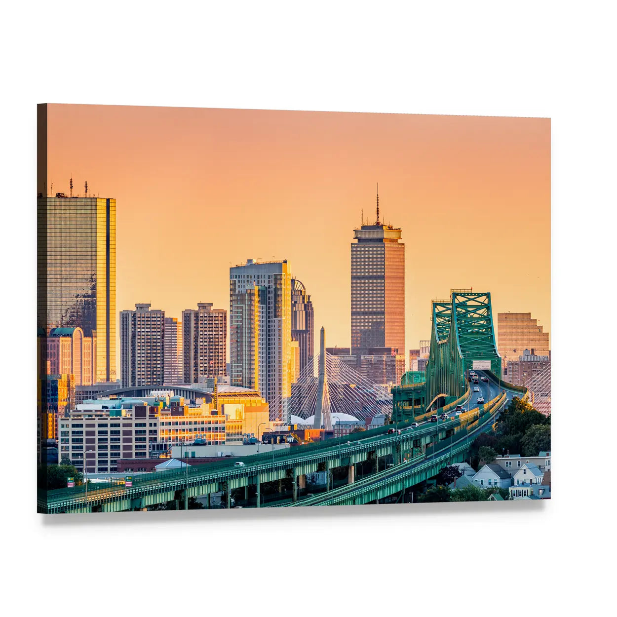 Tobin Bridge and Boston Skyline Canvas Wall Art, single panel gallery wrapped canvas, angled product view