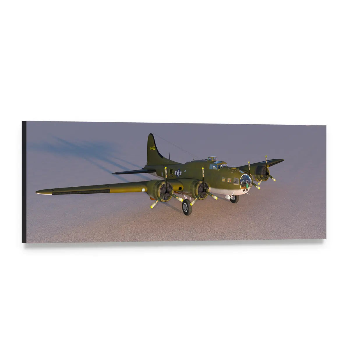 B-17 Flying Fortress Vintage Bomber Panoramic Canvas Wall Art, single panel gallery wrapped canvas, angled product view