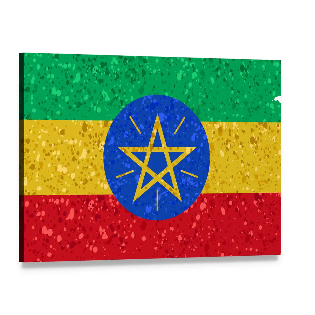 Textured Ethiopian Flag with Yellow Emblem Canvas Wall Art, single panel gallery wrapped canvas, angled product view