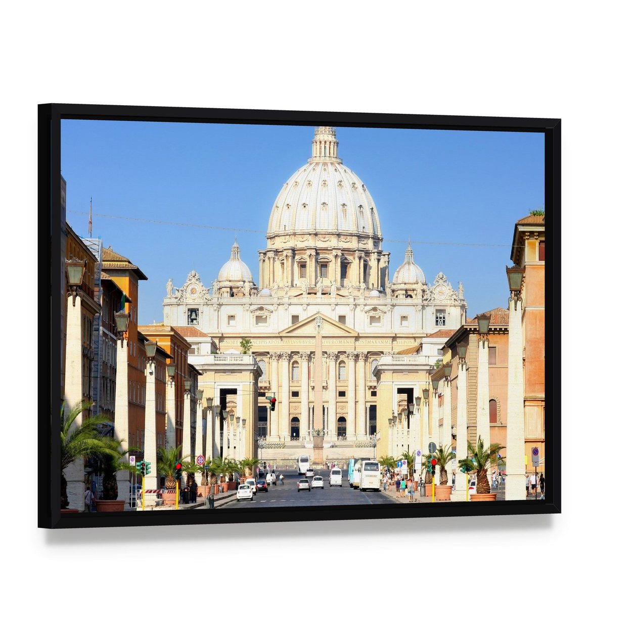 Basilica Di San Pietro Canvas Wall Art, framed canvas in a black floater frame, angled product view
