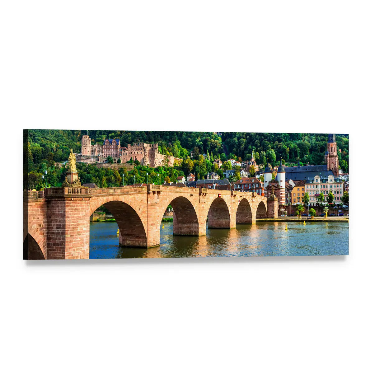 Heidelberg Stone Bridge and Castle View Panoramic Canvas Wall Art, single panel gallery wrapped canvas, angled product view