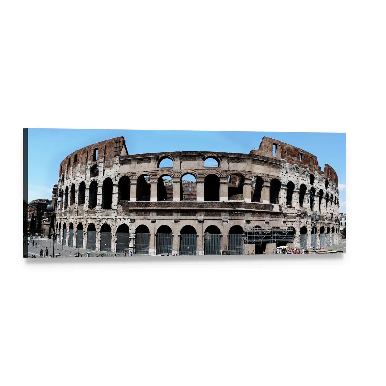 Roman Colosseum in Italy Panoramic Canvas Wall Art, single panel gallery wrapped canvas, angled product view