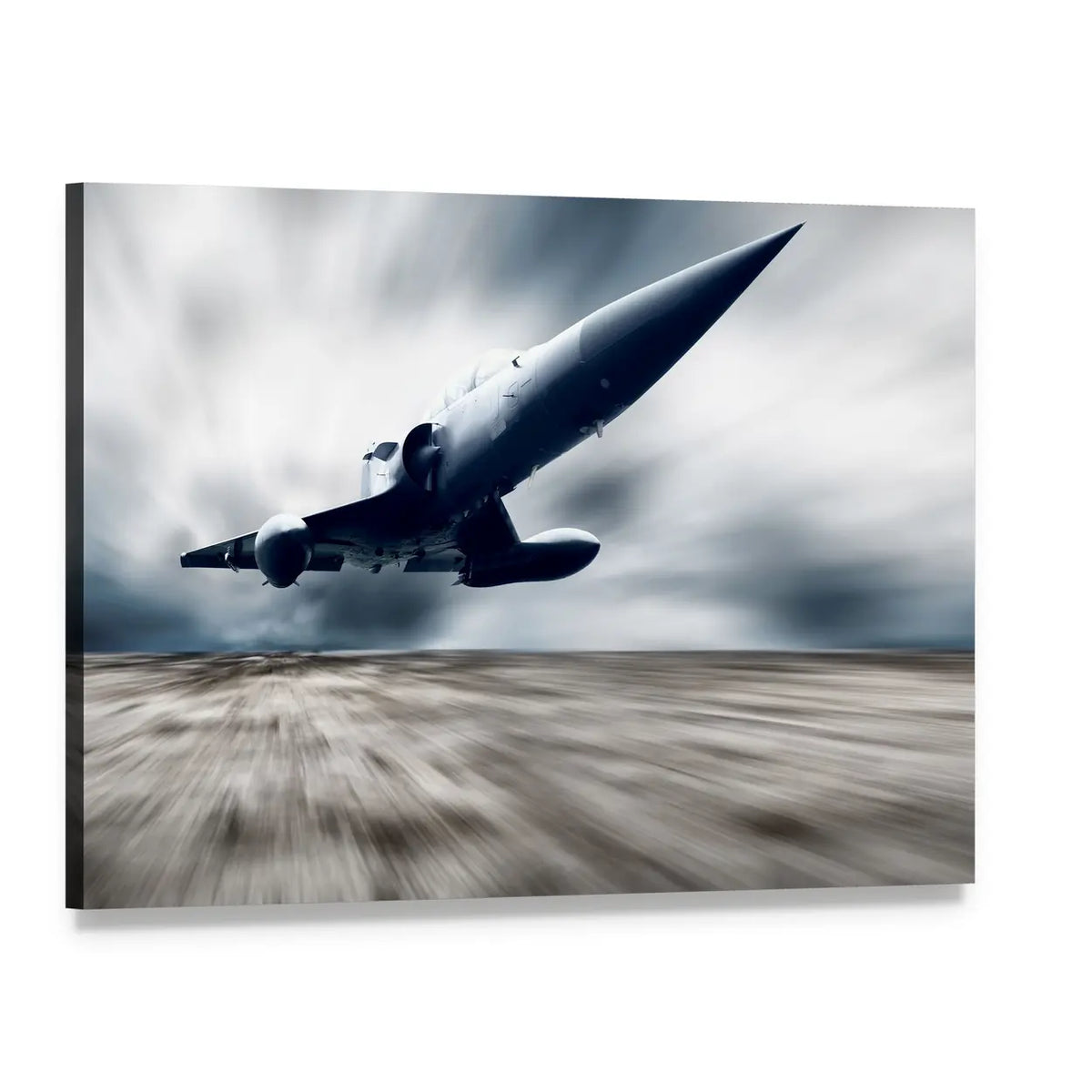 Fighter Jet Taking Off Canvas Wall Art, single panel gallery wrapped canvas, angled product view