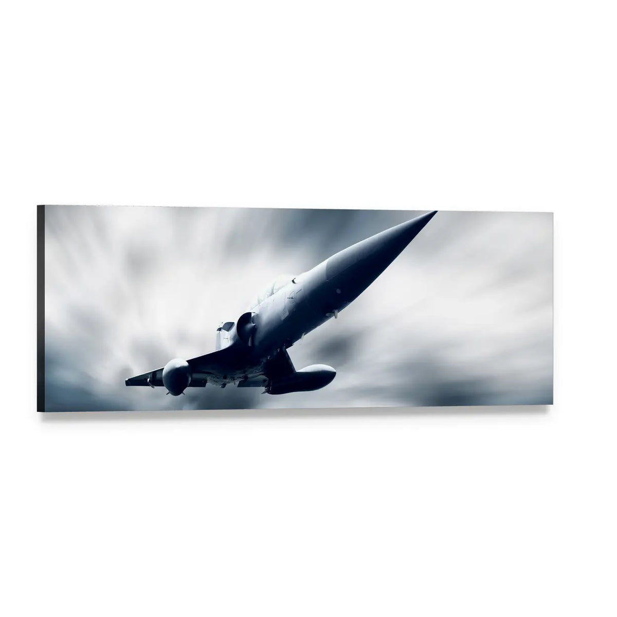 Fighter Jet Taking Off Panoramic Canvas Wall Art, single panel gallery wrapped canvas, angled product view