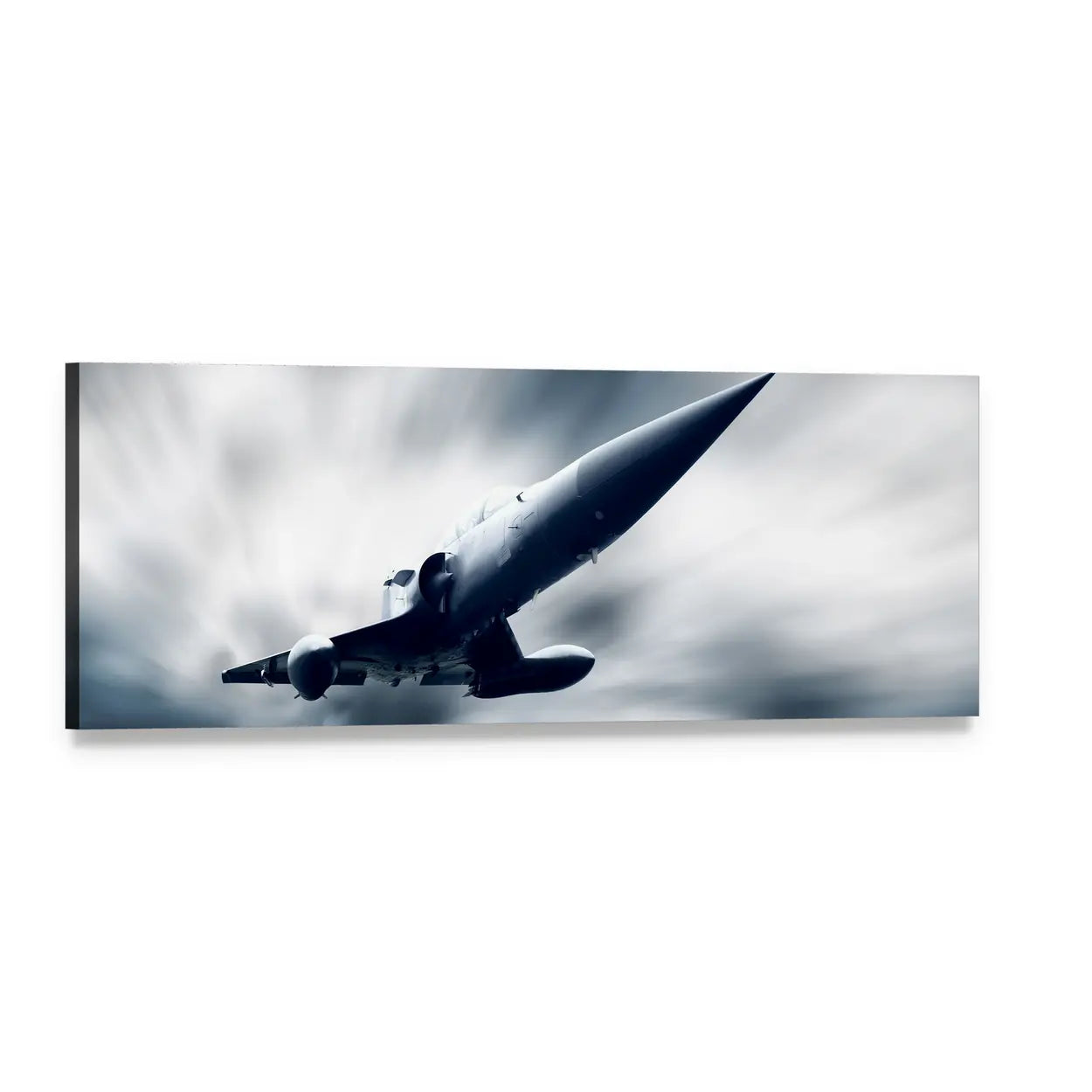 Fighter Jet Taking Off Panoramic Canvas Wall Art, single panel gallery wrapped canvas, angled product view