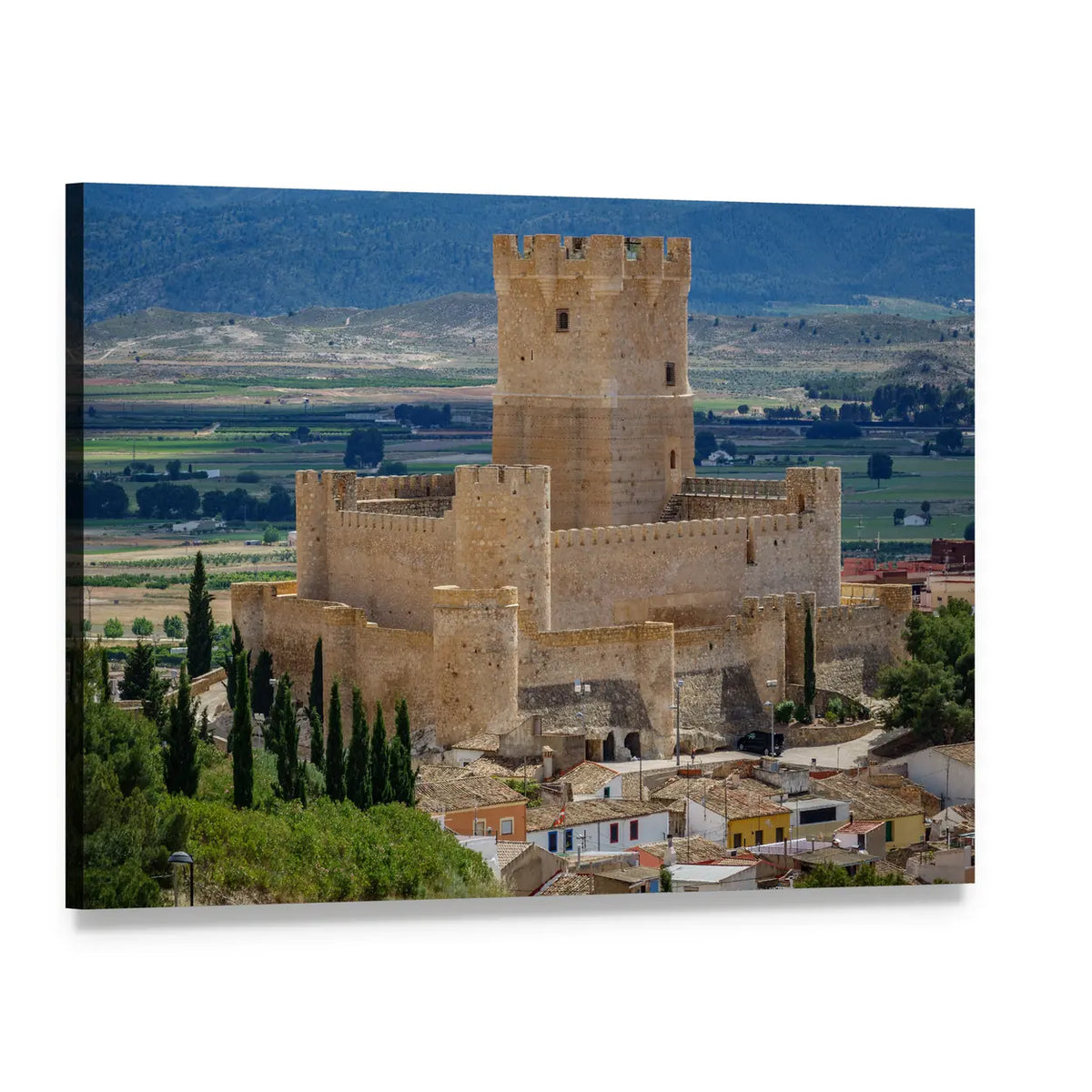 Villena Castle, Spain Canvas Wall Art, single panel gallery wrapped canvas, angled product view