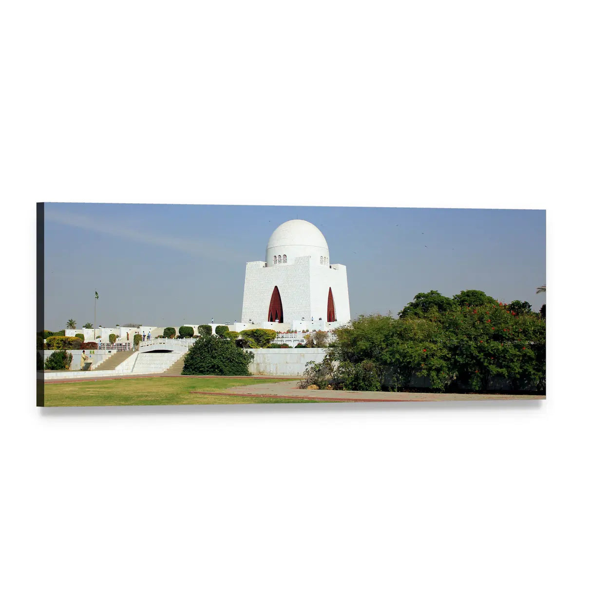 Mazar-e-quaid Mausoleum in Bright Daylight Panoramic Canvas Wall Art, single panel gallery wrapped canvas, angled product view