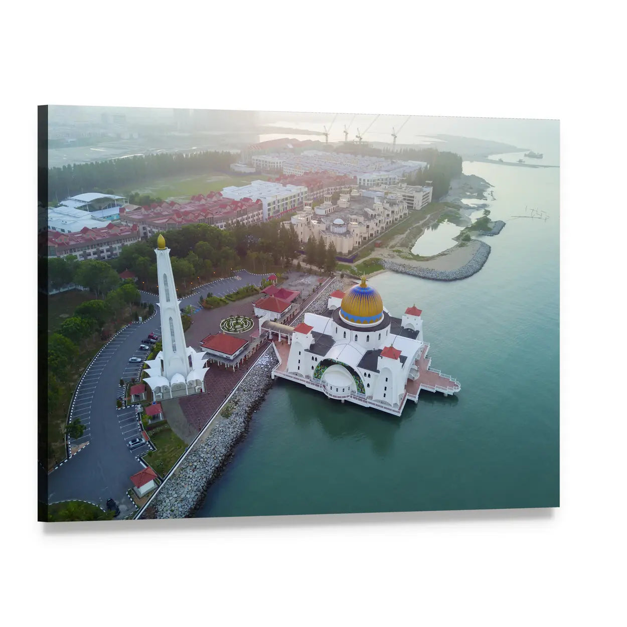 Malacca Straits Mosque Aerial View Canvas Wall Art, single panel gallery wrapped canvas, angled product view
