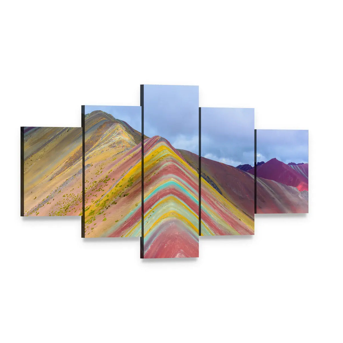Rainbow Mountains, Peru Canvas Wall Art, 5 panel 5 Star layout gallery wrapped canvas set, angled product view