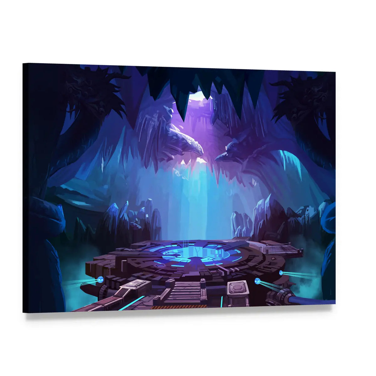 Mysterious Cavern with Glowing Platform Canvas Wall Art, single panel gallery wrapped canvas, angled product view