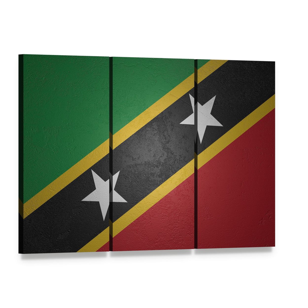 Saint Kitts and Nevis Flag Canvas Wall Art, 3 panel 3 Horizontal layout gallery wrapped canvas set, angled product view