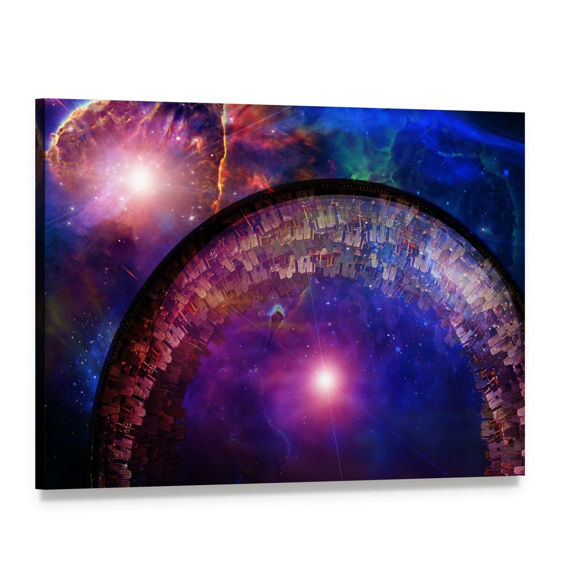 City Ship in Deep Space Canvas Wall Art, single panel gallery wrapped canvas, angled product view