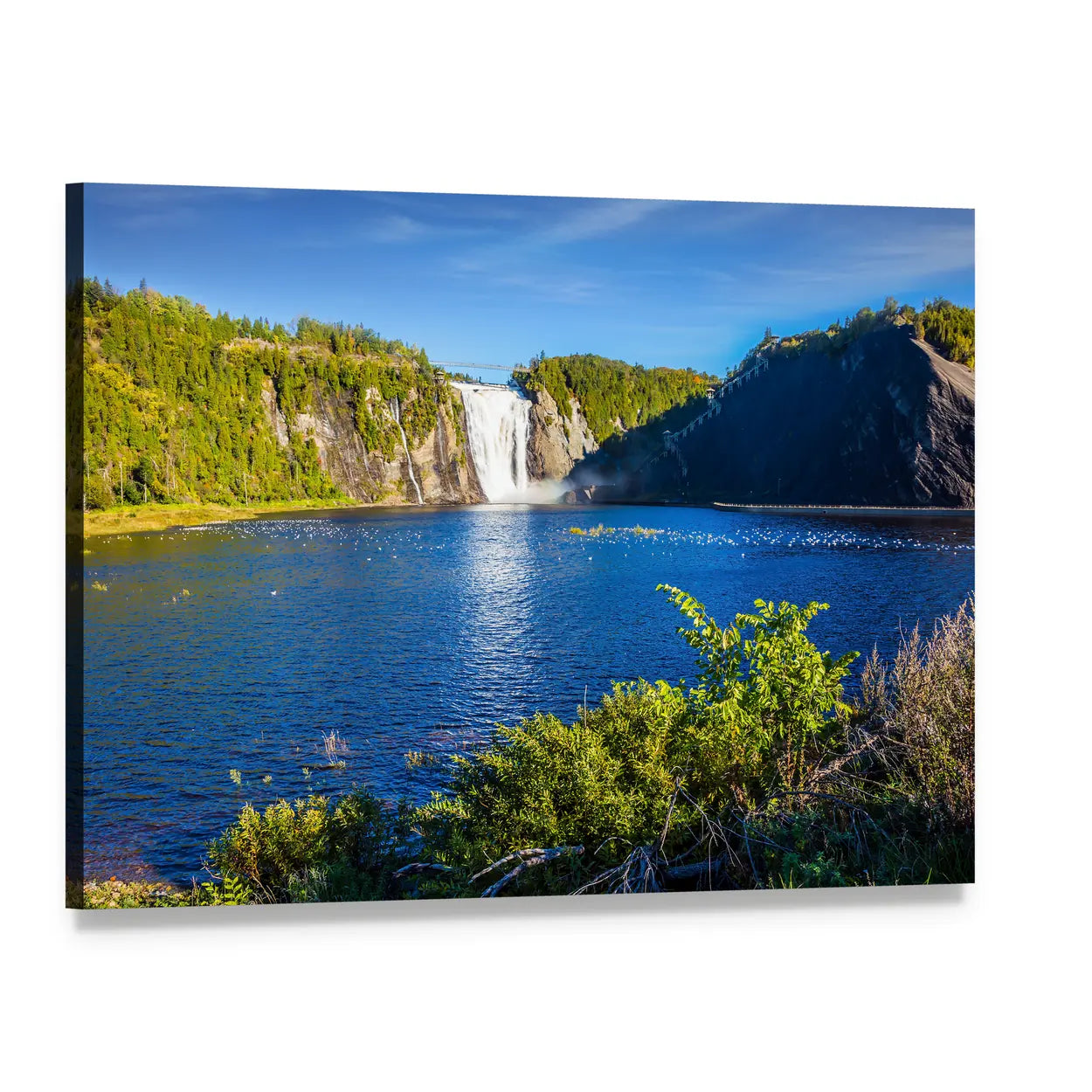 Montmorency Falls Landscape Canvas Wall Art, single panel gallery wrapped canvas, angled product view