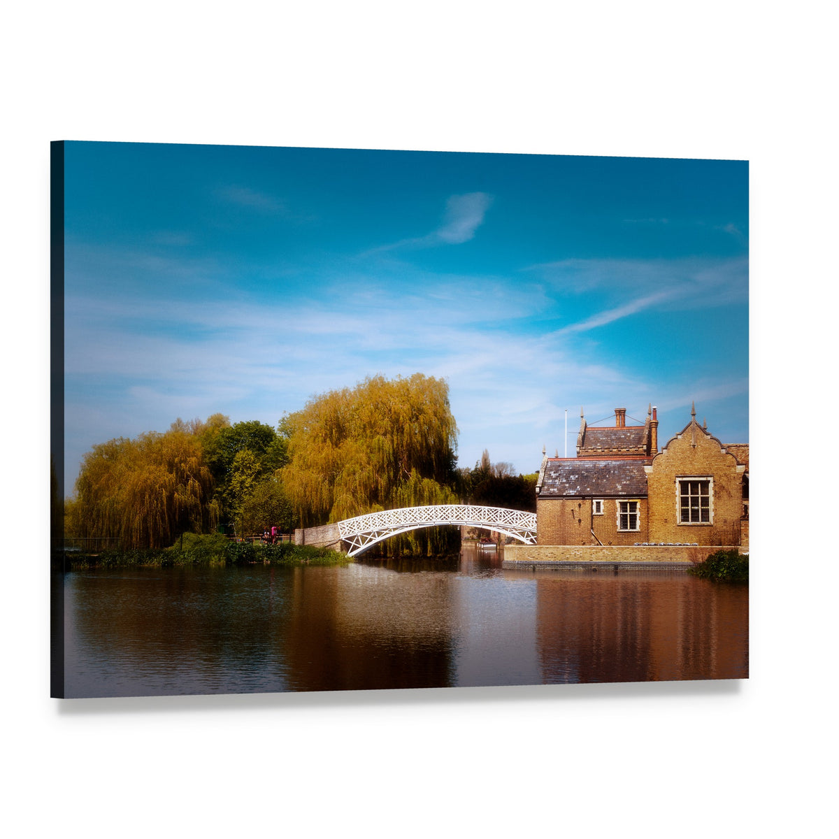 White Chinese Bridge Over River Canvas Wall Art, single panel gallery wrapped canvas, angled product view