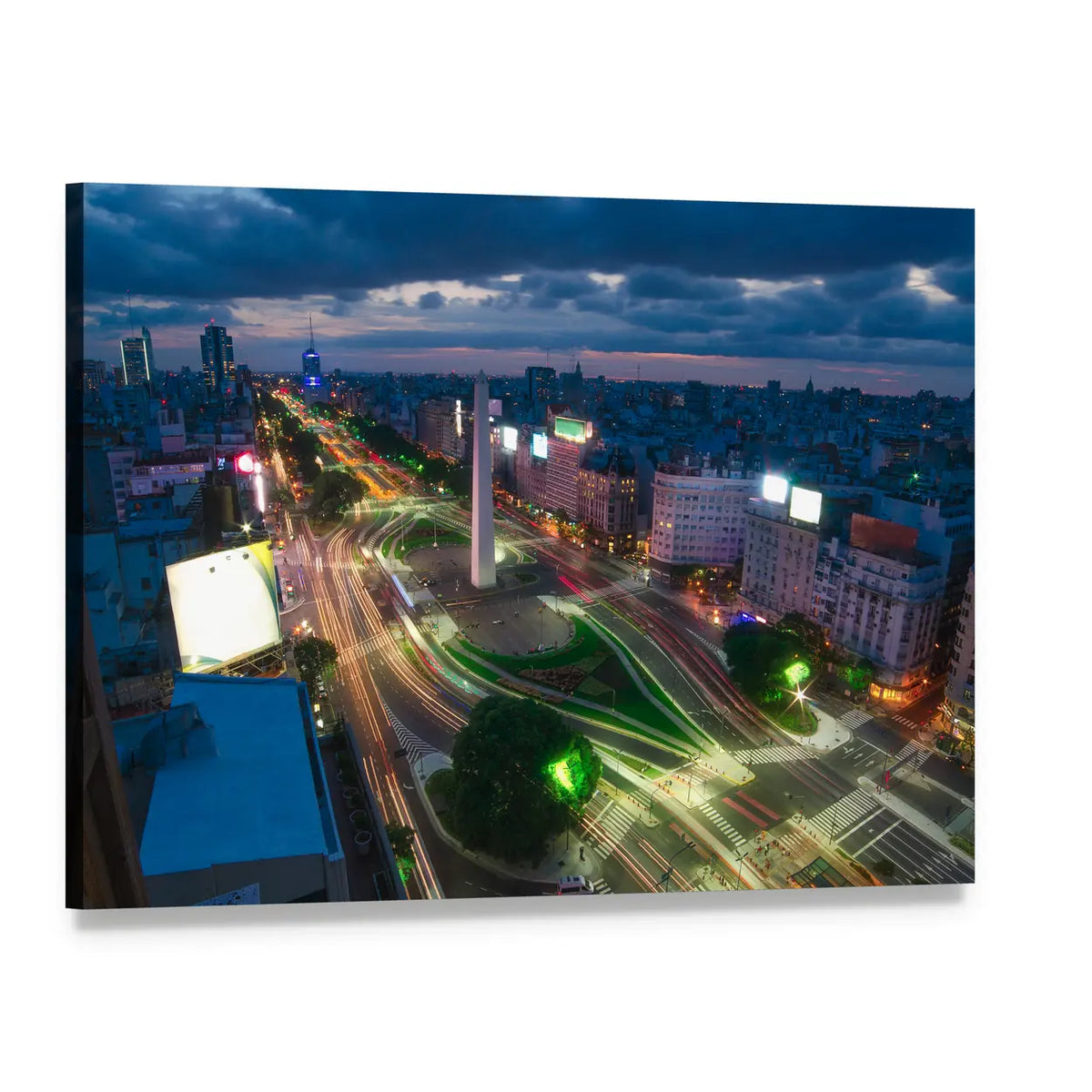 Buenos Aires Night Skyline Canvas Wall Art, single panel gallery wrapped canvas, angled product view