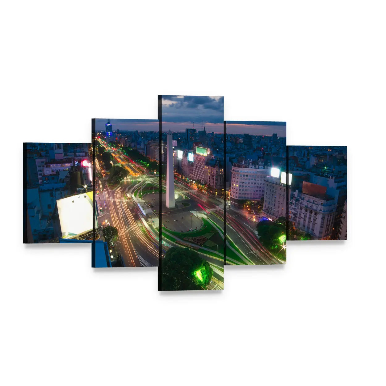 Buenos Aires Night Skyline Canvas Wall Art, 5 panel 5 Star layout gallery wrapped canvas set, angled product view