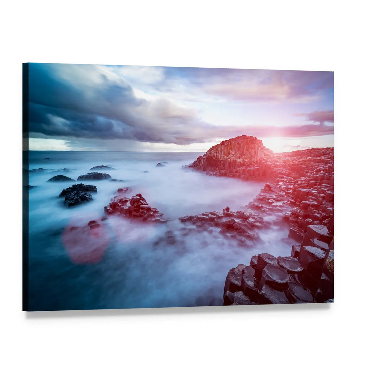 Basalt Coast at Sunset Canvas Wall Art, single panel gallery wrapped canvas, angled product view