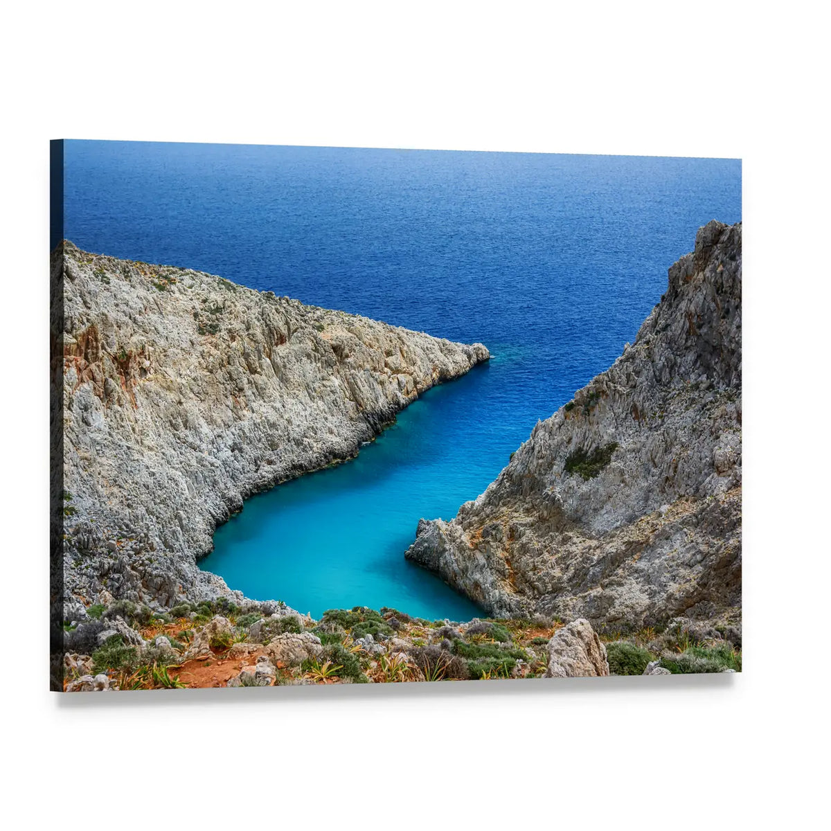 Stefanou Beach Coastal Cove Canvas Wall Art, single panel gallery wrapped canvas, angled product view