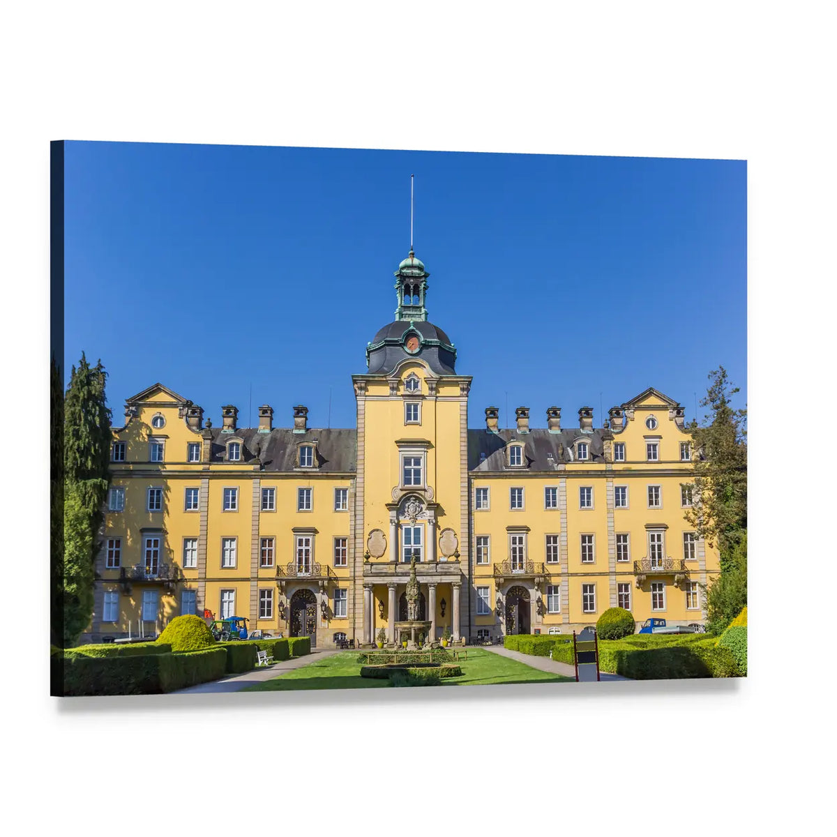 Buckeburg Palace with Manicured Gardens Canvas Wall Art, single panel gallery wrapped canvas, angled product view