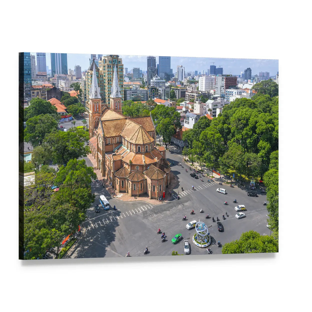 Notre Dame Cathedral Aerial View Canvas Wall Art, single panel gallery wrapped canvas, angled product view