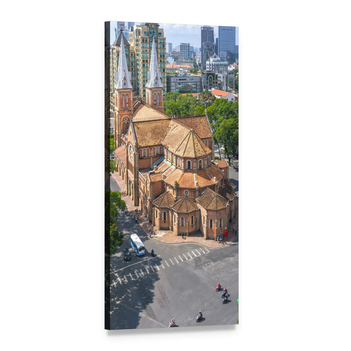 Saigon Notre-dame Basilica Aerial View Vertical Canvas Wall Art, 1 panel 1 Vertical layout gallery wrapped canvas set, angled product view